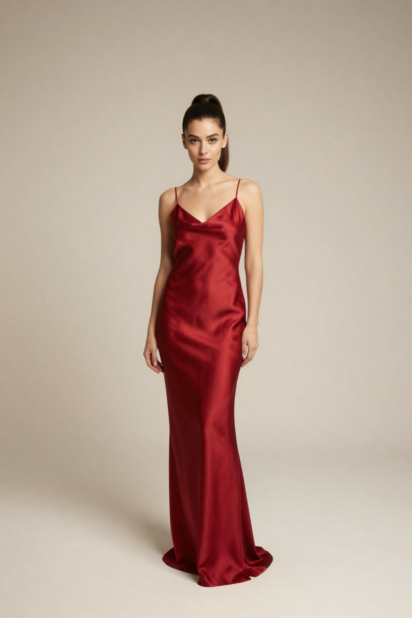 Fictional 27-year-old woman, dark-brown hair drawn up into a high sleek ponytail, clear brow line, warm